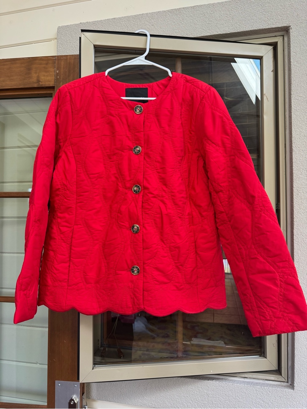 Talbots Red Quilted Scallop-Hem Jacket